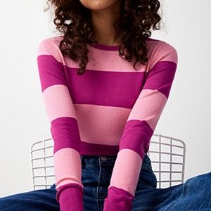 Pink and fuchsia block-stripe long sleeve sweater NWT